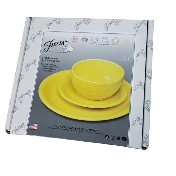 Fiesta 3pc Bistro Set Sunflower 1482 320 New in Box Fiestaware Made in USA - Picture 11 of 14